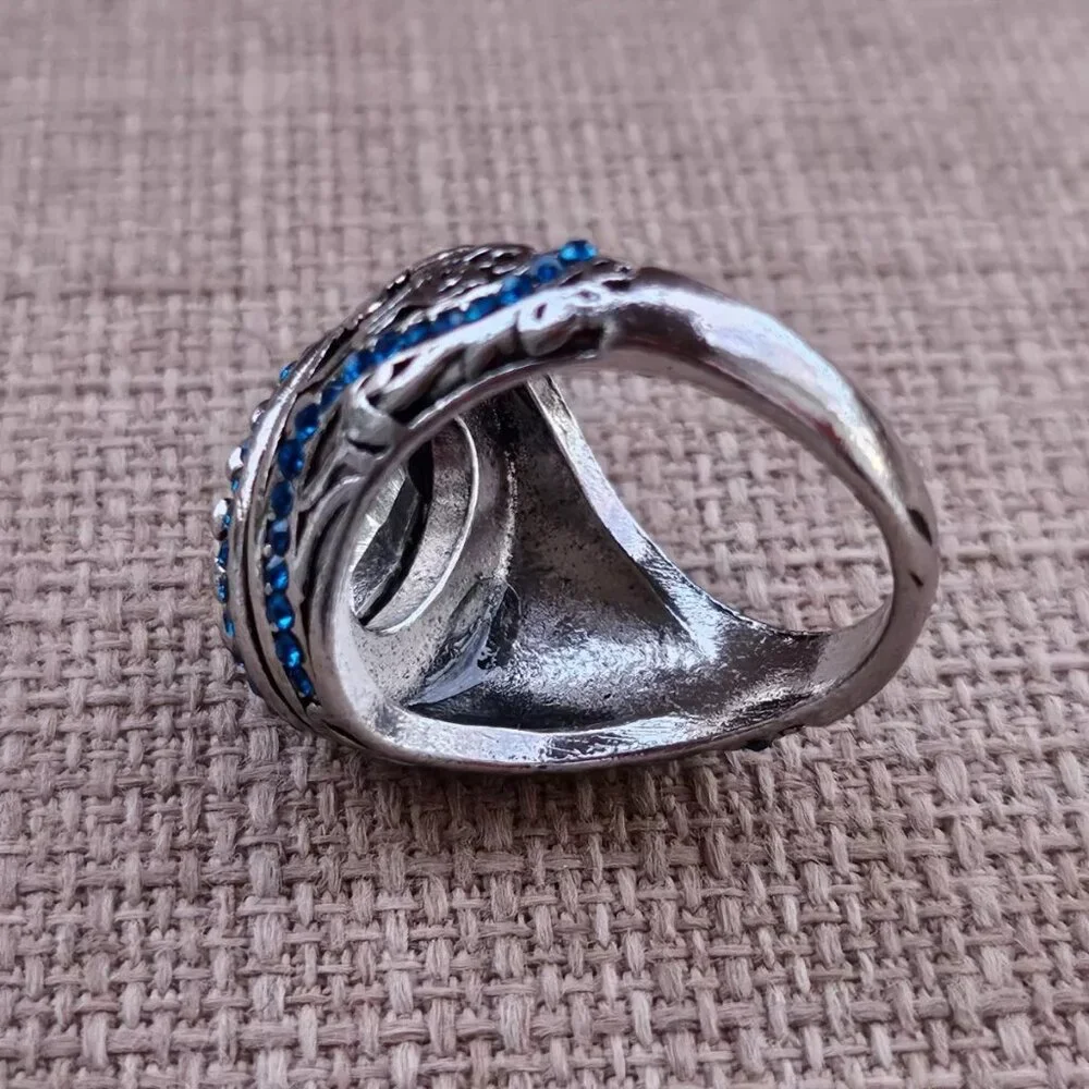 Men Ring Blue Crystals Accent Turkish Style Ring Fashion Jewelry Size